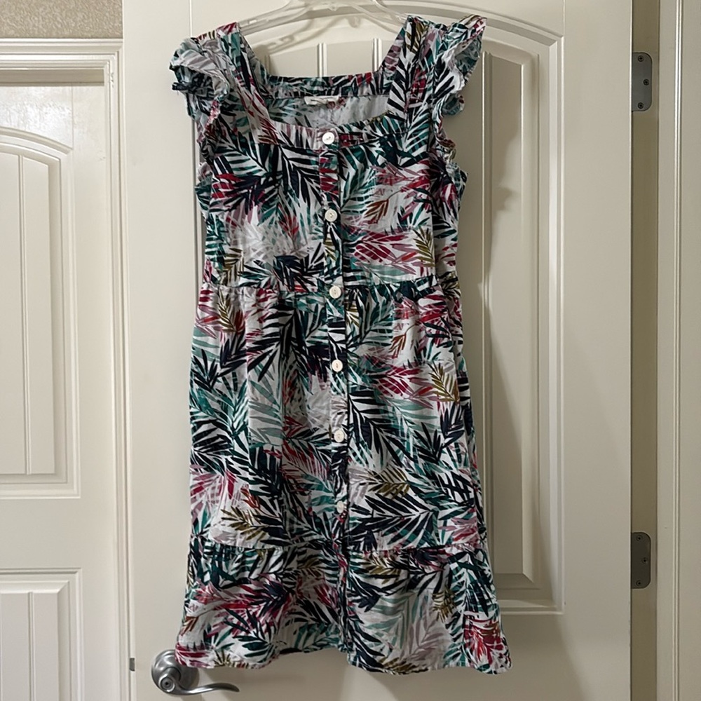 Beachlunchlounge Teal & White Tropical Flutter Sleeve Midi Dress Size Medium